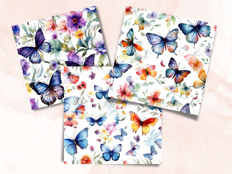Seamless Watercolour Butterflies Digital Paper, Butterfly Blooms ...