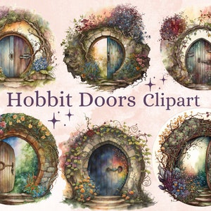 15 PNG Acquerello Hobbit Doors Clipart, Fairy Doors Clip Art, Printable Fairy Doors, fantasy, magico, mistico, pacchetto Fantasy Hobbit Door
