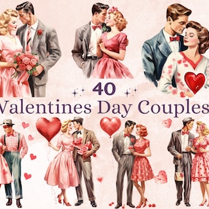 40 PNG acuarela San Valentín pareja clipart paquete, San Valentín personas ilustraciones Clip art, lindo amor pareja png sublimación