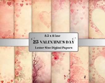 Afdrukbaar Valentijnsdag digitaal papier, romantische Valentijnsephemera, vervaagde bloemenpagina's, download junk journal, scrapbooking, kaarten maken