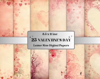 Printable Valentine's Day Digital Paper, Romantic Valentine Ephemera, Faded Flowers Pages, Download Junk Journal, Scrapbooking, Card Making