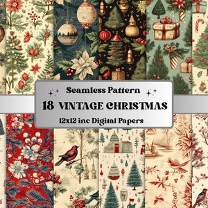 Confezione di carta digitale natalizia vintage senza soluzione di continuità, motivo senza cuciture per le vacanze invernali, vecchio sfondo natalizio festivo, carte per album