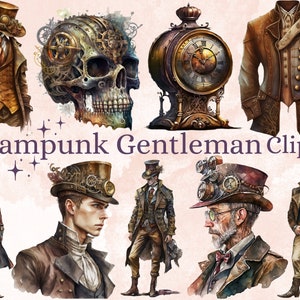 32 PNG Aquarel Steampunk Gentleman Clipart, Steampunk Man Ephemera, Fantasy Steampunk png bundel, Victoriaanse PNG, Steampunk Junk Journal