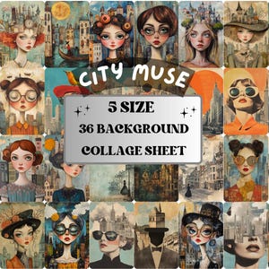 City Muse Collage Paper, Surreal City Mixed Media Sheet, Whimsy Ephemera Images, Quirky Junk Journal, Whimsical Scrapbook, CU, Digital Art