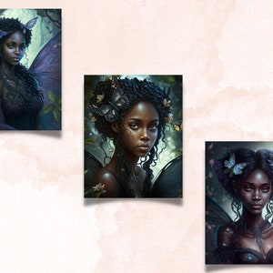 Printable Fantasy Black Fairies Digital Paper, Afro Fairy Background ...