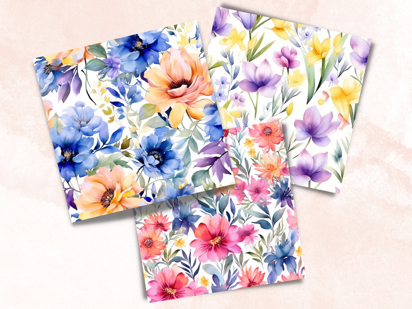 Watercolor Spring Floral Digital Paper, Flowers Seamless Pattern ...