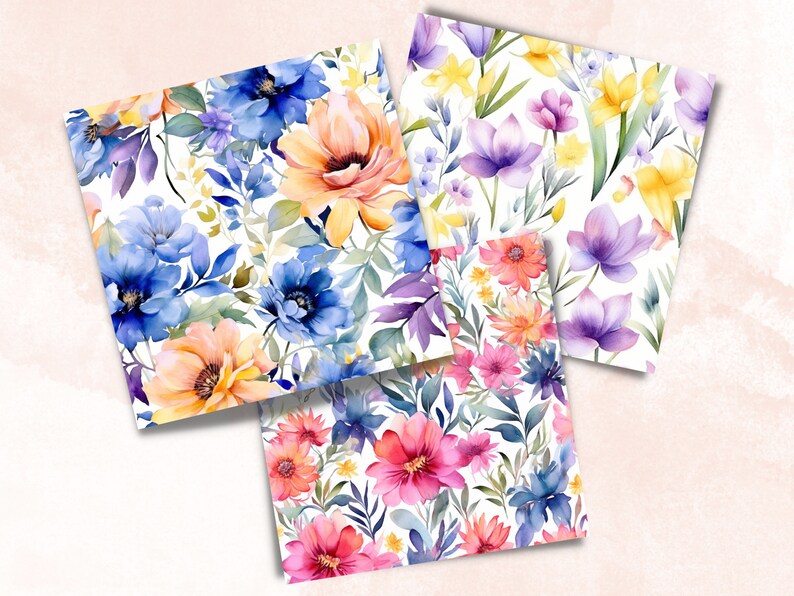 Watercolor Spring Floral Digital Paper, Flowers Seamless Pattern ...