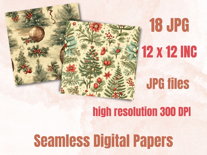 Seamless Vintage Christmas Digital Paper Pack, Winter Holiday Seamless ...