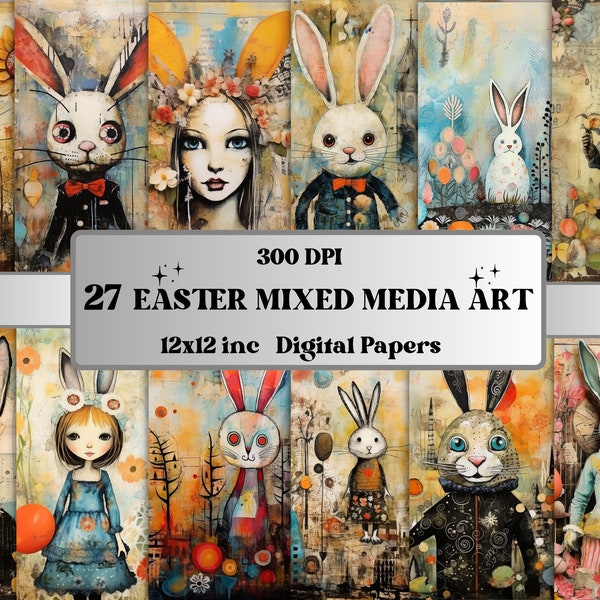 Printable Easter Mixed Media Digital Paper, Mixed Media Art Collage, Whimsical Easter Pages, Easter Junk Journal, Scrapbooking, Card Making