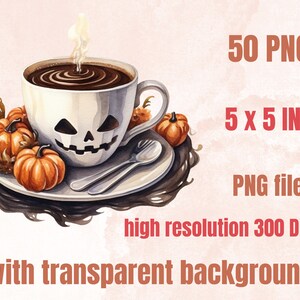 50 PNG Watercolour Halloween Drink Clipart, Pumpkin Spice Latte Illustrations Clip art, Halloween Coffee png, Trick or Treat Sublimation