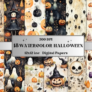 Afdrukbare aquarel Halloween digitaal papier, Halloween Ephemera, Spooky Season Pages, Download Junk Journal, Scrapbooking, Card Making