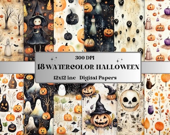 Printable Watercolor Halloween Digital Paper, Halloween Ephemera, Spooky Season Pages, Download Junk Journal, Scrapbooking, Card Making