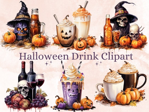 50 PNG Watercolour Halloween Drink Clipart, Pumpkin Spice Latte Illustrations Clip art, Halloween Coffee png, Trick or Treat Sublimation