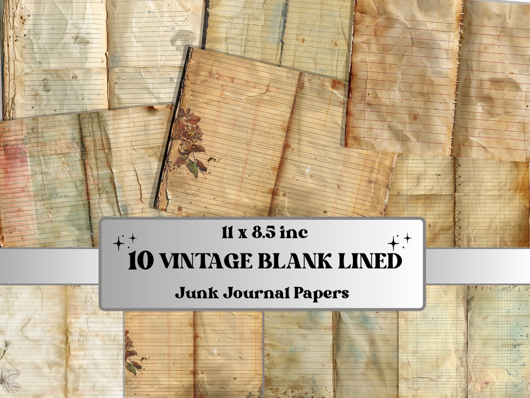 Vintage Blank Lined Junk Journal Paper Pack, Double Pages Ephemera Kit ...