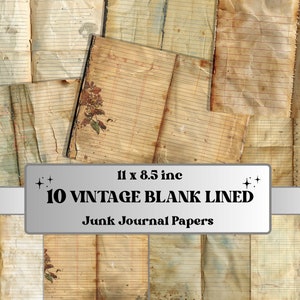 Vintage blanco gelinieerd junk Journal Paper Pack, dubbele pagina's Ephemera Kit, grunge collage plakboekpapier, afdrukbare horizontale digitale pagina's