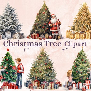 20 PNG Watercolour Christmas Tree Clipart, Cozy Christmas Decorations Clip art Bundle, Winter Holiday graphic png, Xmas Noel Sublimation