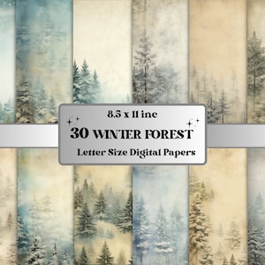 Papel digital imprimible del bosque de invierno, efímera del país de las maravillas de invierno, páginas del bosque nevado, descargar diario basura, scrapbooking, fabricación de tarjetas