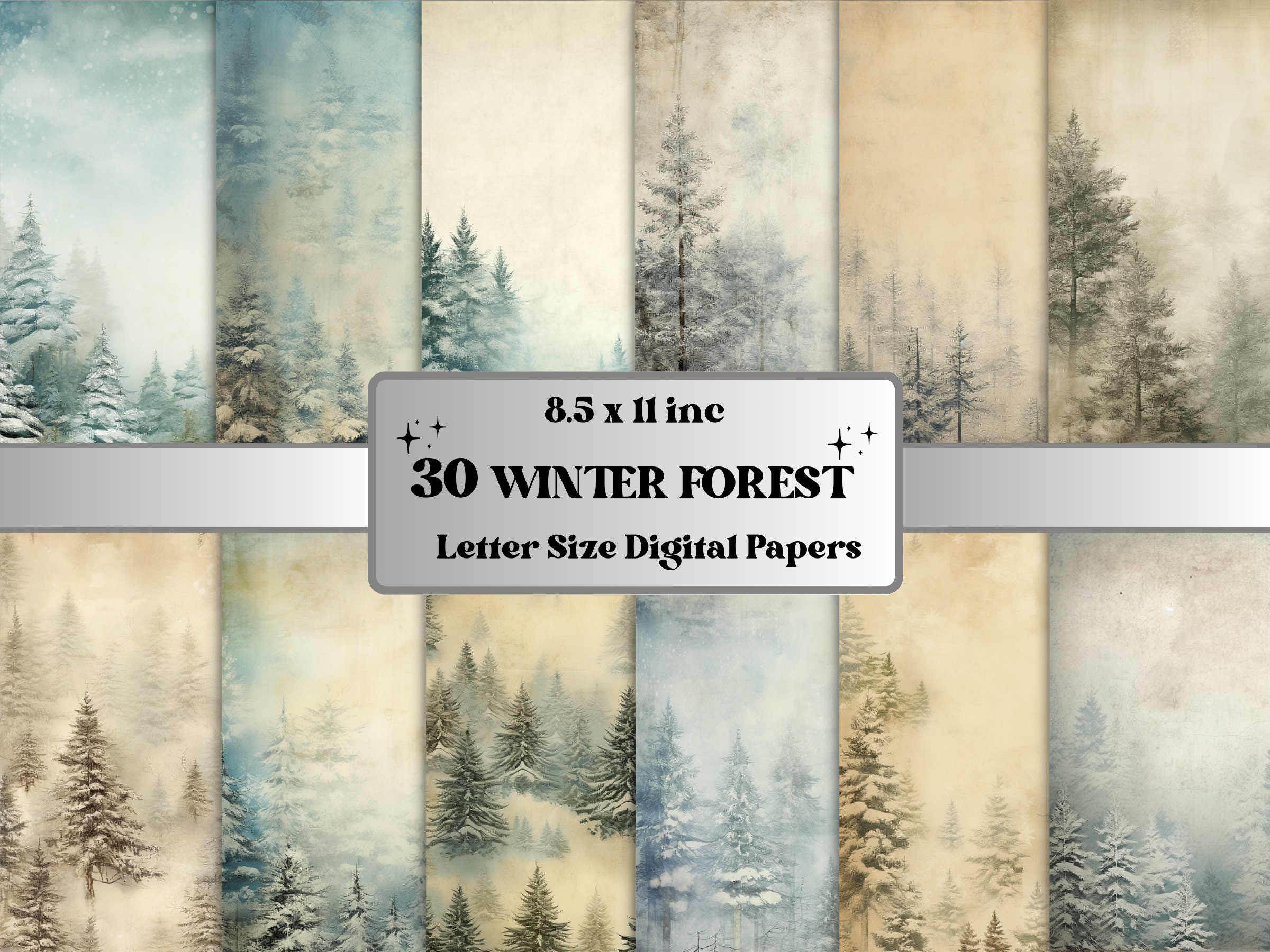 Winter Forest Scrapbook Paper: Winter Forest Scrapbook paper ,12 winter  Forest scrapbook paper for scrapbooking, junk journal, mixed media, card