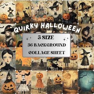 Quirky Halloween Collage Paper, Surreal Halloween Mixed Media Sheet, Whimsical Ephemera Images, Quirky Junk Journal, Spooky Scrapbook Paper