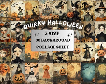Quirky Halloween Collage Paper, Surreal Halloween Mixed Media Sheet, Whimsical Ephemera Images, Quirky Junk Journal, Spooky Scrapbook Paper
