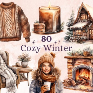 80 PNG Aquarell gemütliche Winter Clipart, Boho Winter Mädchen Illustrationen Clip art, Winter Wonderland Png, gemütliche Winter Ornamente Sublimation