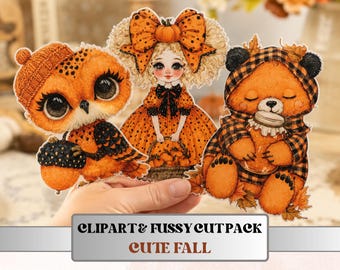 Fall Cuties Fussy Cuts & Clipart, Whimsy Autumn Cut Outs, Quirky Fall Ephemera, Junk Journal Scrapbook Kit, Cozy Paper Craft
