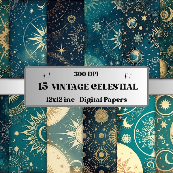 Vintage Celestial Digital Paper, Watercolor Textures Printable Scrapbook Paper, Galaxy Scrapbook Papers Cards, zodiac background card