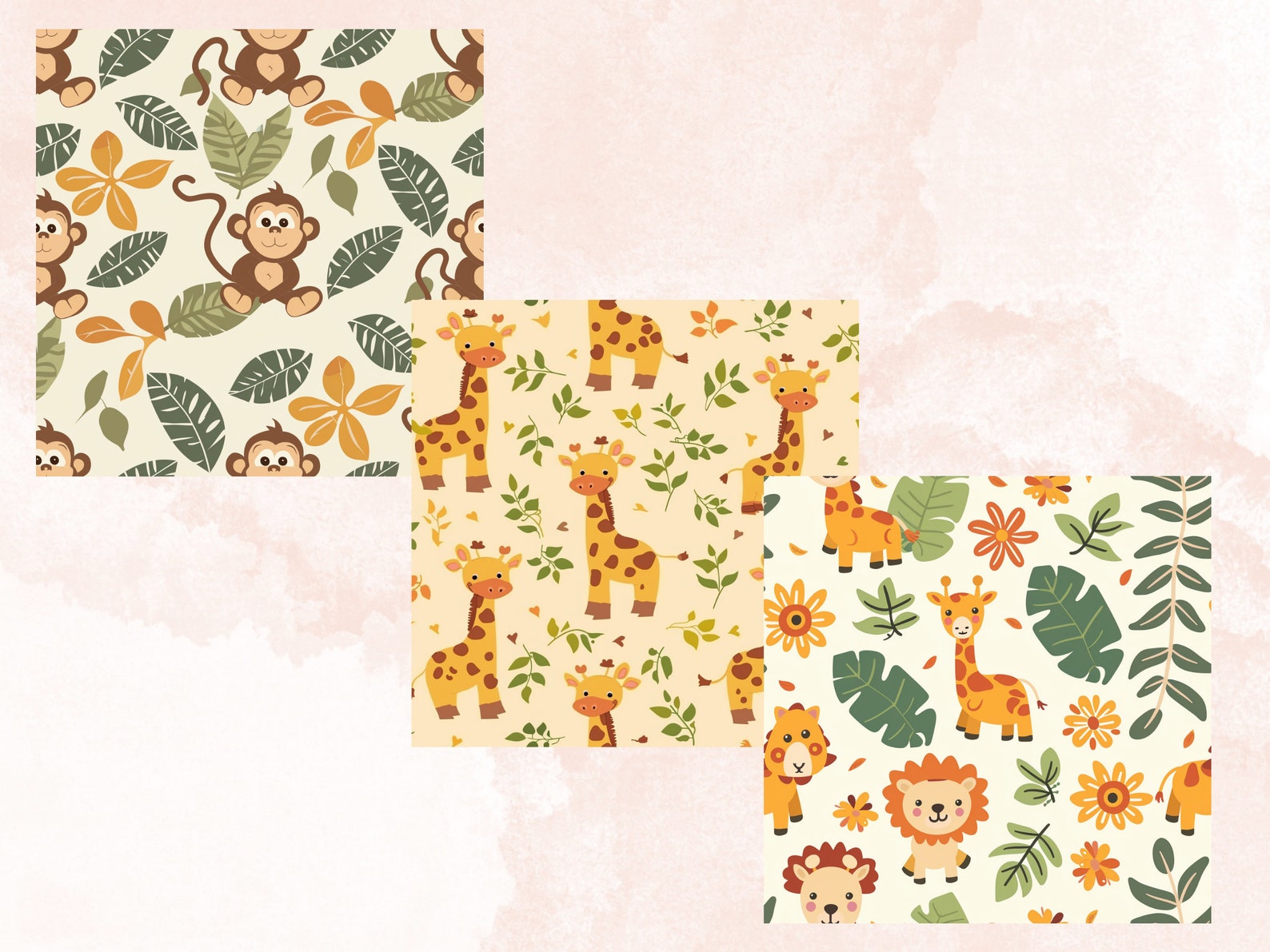 Pattern Paper Baby Seamless Cute Safari Baby Pattern Paper, Baby Jungle Nursery Ephemera ...