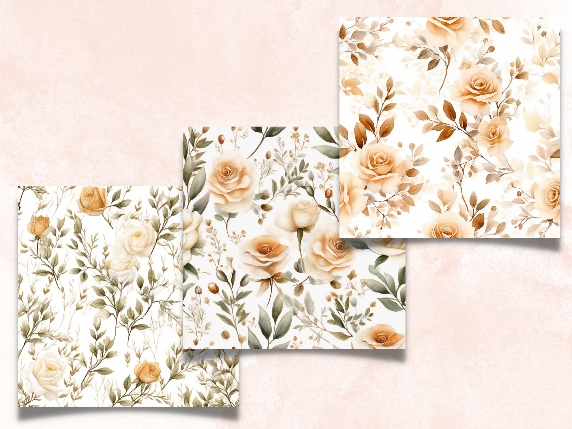 Seamless Boho Roses Digital Paper, Elegant Boho Rose Seamless Pattern ...