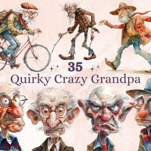 35 PNG Acuarela Extravagante Abuelo Loco Clipart, Ilustraciones Extravagantes De Anciano Hippie Clip Art, Hombre Mayor Divertido png, Sublimación Extravagante