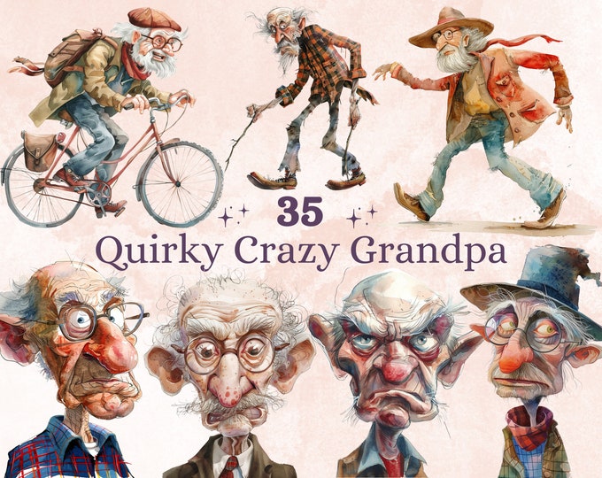 Quirky Old Men Clipart Grandpa PNG Whimsical Funny People Peculiar ...