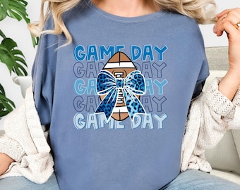 Camiseta unisex con estampado de lazo de leopardo azul: Camiseta para el día del partido