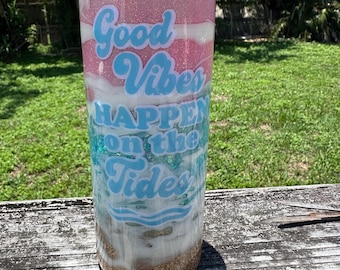 Good Vibes Beach Tumbler: Glitter Epoxy Stainless Steel Cup