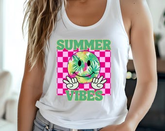 Tropical Smiley Face Summer Vibes Racerback Tank