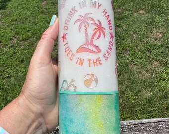 Beach Tumbler: Glitter Epoxy Cup with Palm Trees - 20 oz