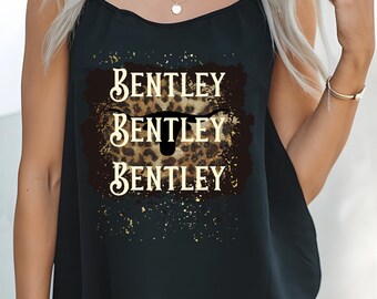 Bentley longhorn-tanktop met luipaardprint | Grafische tanktop western cowgirl | Country Boutique damesshirt | Top in rodeo-westerse stijl
