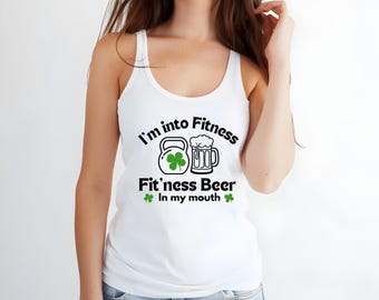 Camiseta sin mangas, divertida frase sobre fitness y cerveza, camiseta para entrenar en el gimnasio, camiseta sin mangas estilo nadadora para mujer, camiseta de tirantes, ropa deportiva.