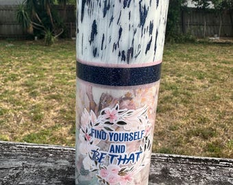 Floral Marble Epoxy Tumbler: Inspirational Quote, Handmade Stainless Steel 20oz Cup