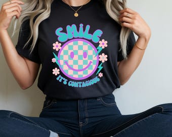 Checkerboard Smiley Floral Graphic