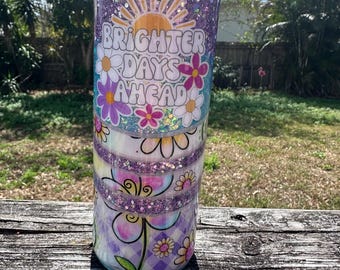 20 oz Glitter Tumbler | Retro Floral Spring Summer Cup