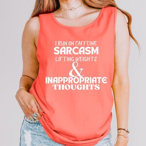 Funny Workout Tank Top: Caffeine, Sarcasm, Weightlifting