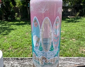 Surf's Up Tumbler: Glitter Surfboard Epoxy Cup, Beach Vibes