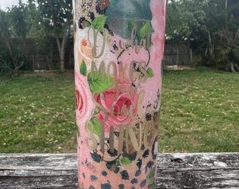 Vaso térmico con purpurina floral: Vaso de viaje de resina epoxi con estampado de leopardo