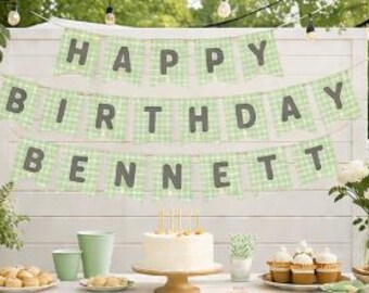 Green Gingham Birthday Banner