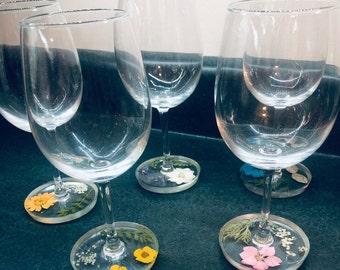 handmade floral resin wine glasses