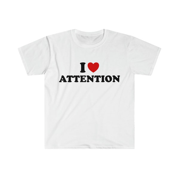 Funny Y2K TShirt, I Love / Heart Attention 2000's Style Meme Tee, Gift Shirt