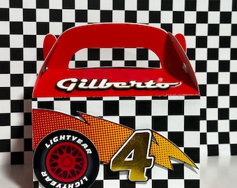 Cars Custom Name and Age Gable Boxes for Party Favors