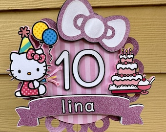 Custom Name Hello Kitty Cake Theme Topper for Child Birthday Cake Decor