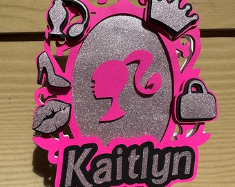 Barbie Inspired Cake Topper with Custom Name and Age for Birthday Cake Decoration