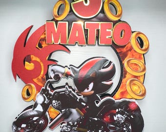 Custom Name and Age Shadow the Hedgehog Cake Topper for Birthday Cake Party Decor